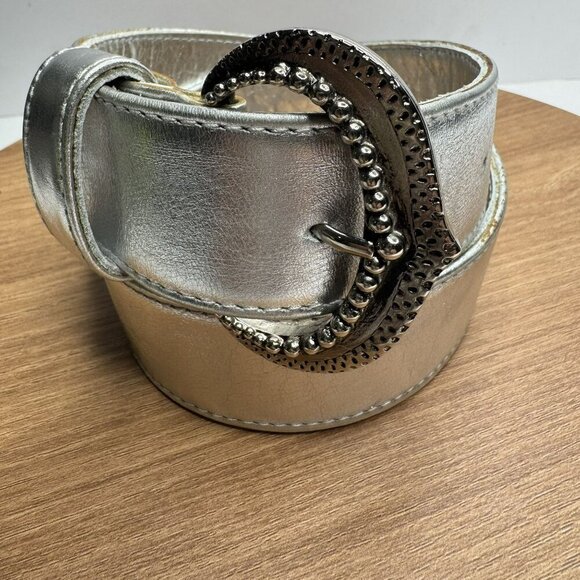 Lucia Ferrise Italian Silver Leather Belt Decorative Buckle‎ Size 26 - Picture 3 of 8